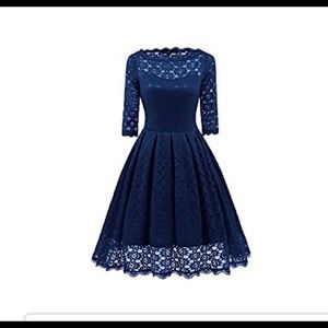 Mid-sleeve navy lace dress